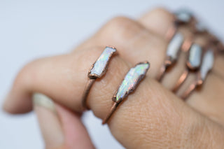 Raw opal bar ring | Rough opal ring