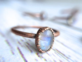 Rainbow moonstone ring | Simple stone stacking ring