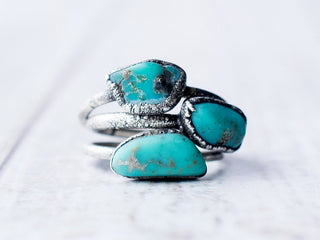 Oxidized silver turquoise ring | Raw turquoise stacking ring