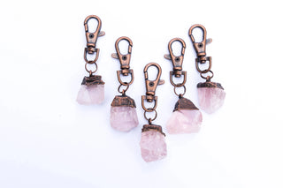 Raw crystal keychains handmade with recycled copper