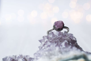 Oxidized Silver Ruby ring | Red ruby crystal ring