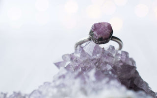 Oxidized Silver Ruby ring | Red ruby crystal ring