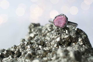 Oxidized Silver Ruby ring | Red ruby crystal ring