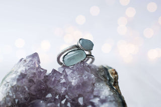 Oxidized Silver Aquamarine ring | Raw aquamarine ring