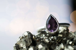 SALE Silver Amethyst statement ring | Amethyst teardrop ring