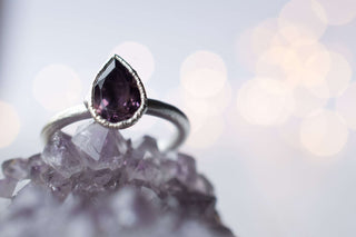 SALE Silver Amethyst statement ring | Amethyst teardrop ring