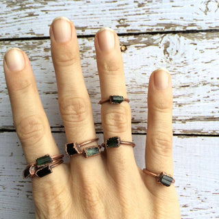 Raw tourmaline ring | Green tourmaline crystal ring