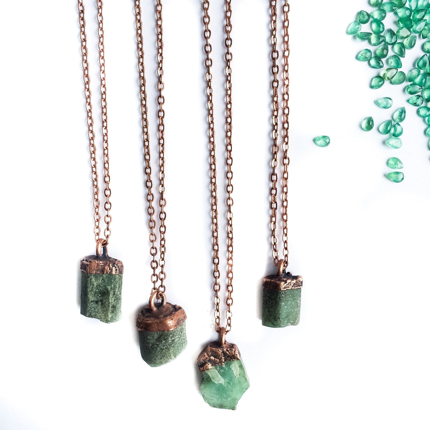 Silver 5 oval natural emerald stone Necklace – Jewelsite