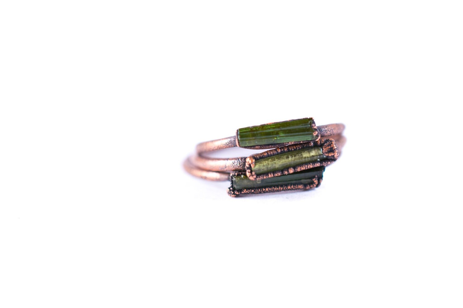 Raw tourmaline ring | Green tourmaline crystal ring