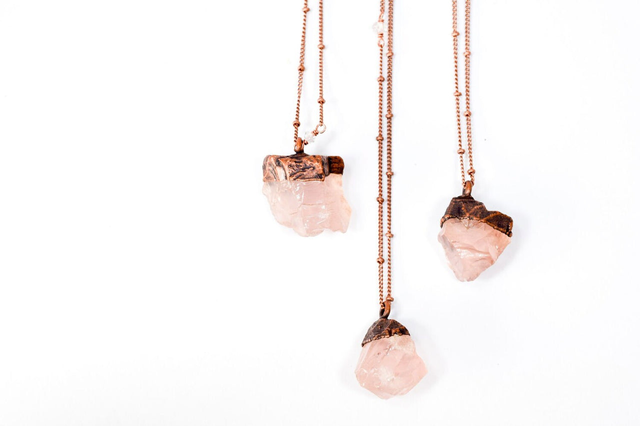 Rose Quartz crystal necklace | Electroformed crystal necklace