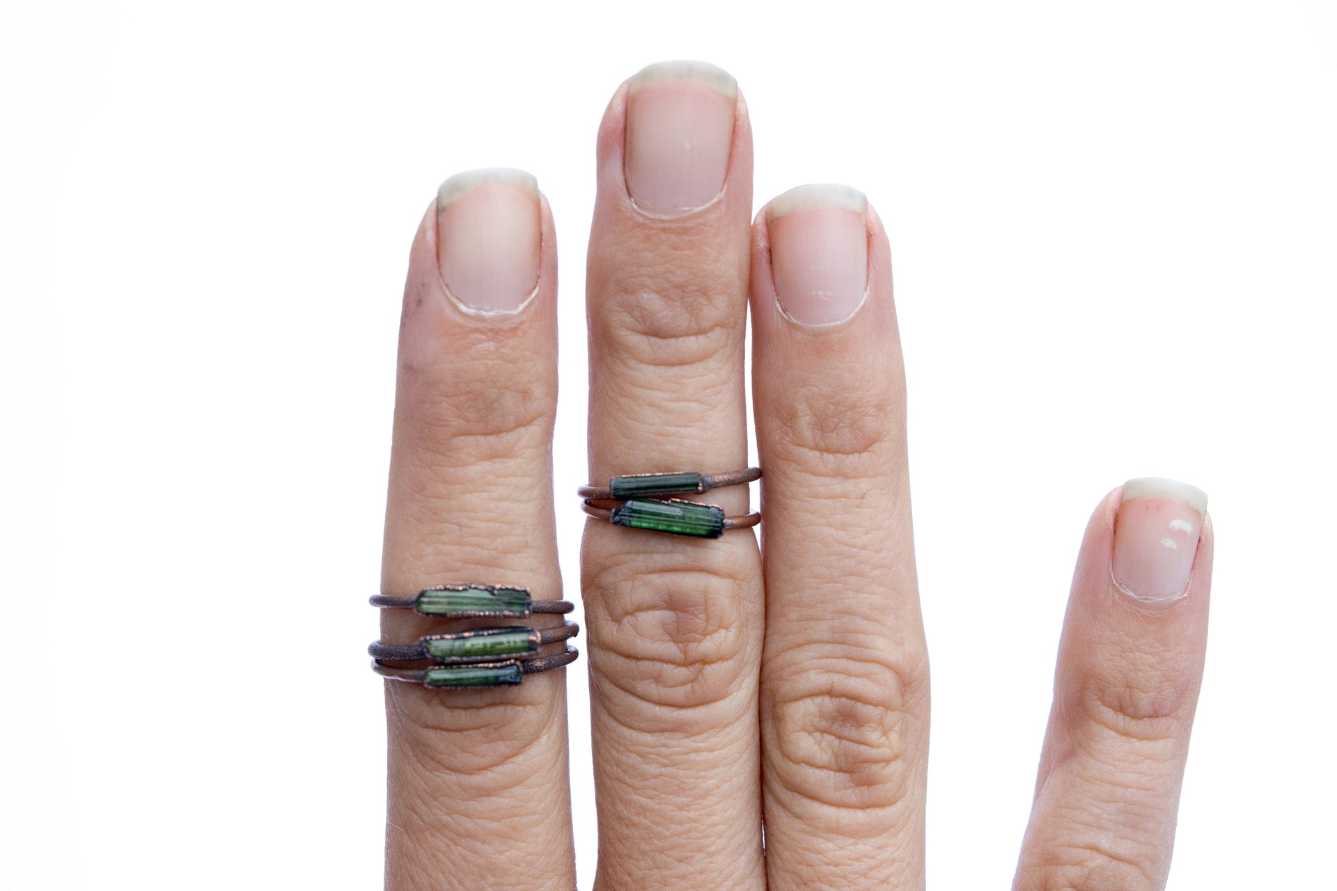 Raw tourmaline ring | Green tourmaline crystal ring