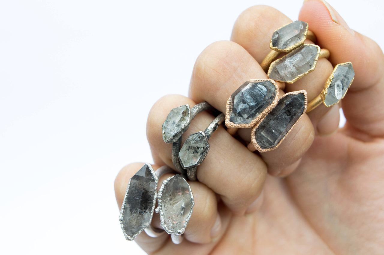 Tibetan crystal ring | Raw anthraxolite crystal ring