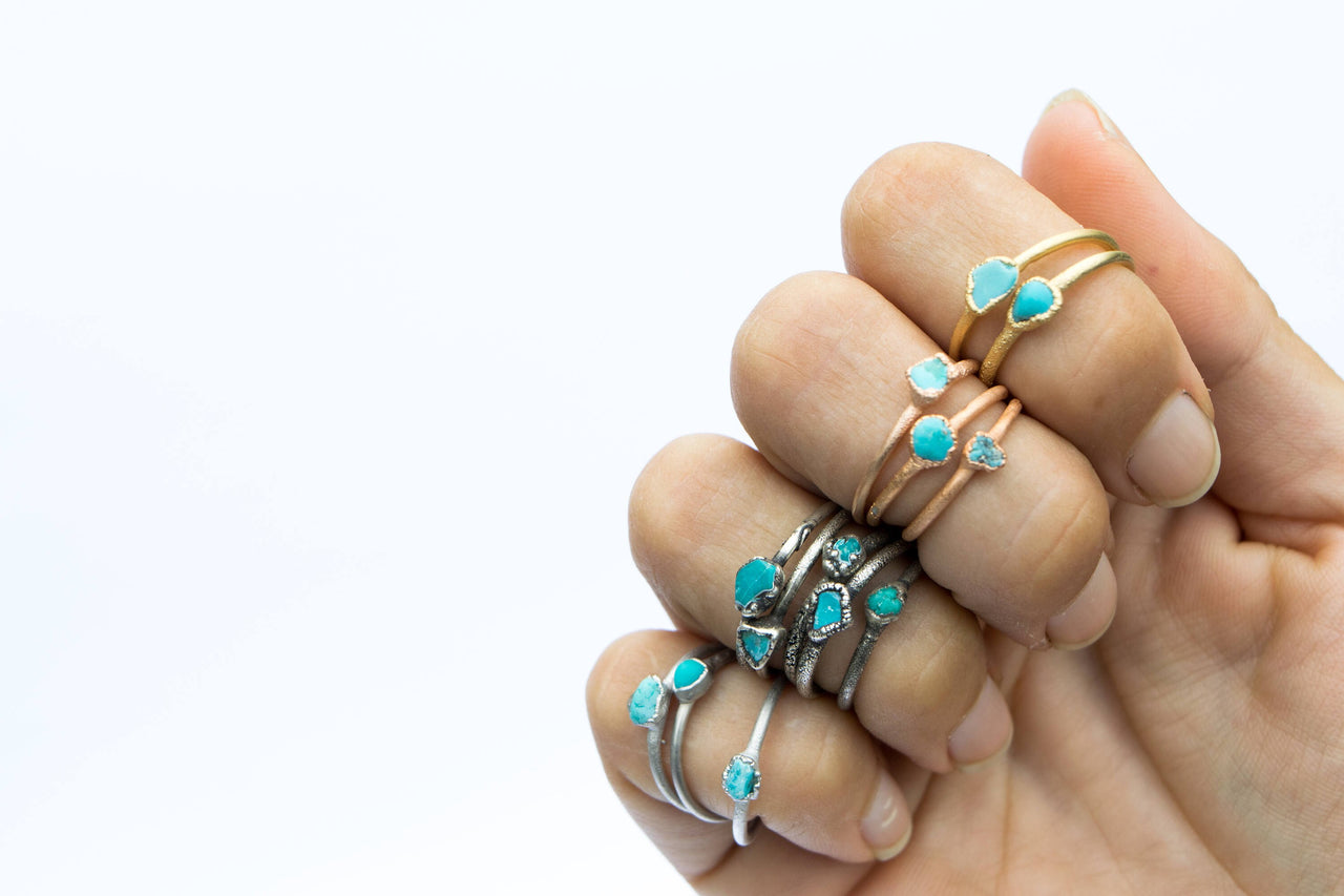 Tiny Turquoise nugget ring | Raw turquoise stacking ring