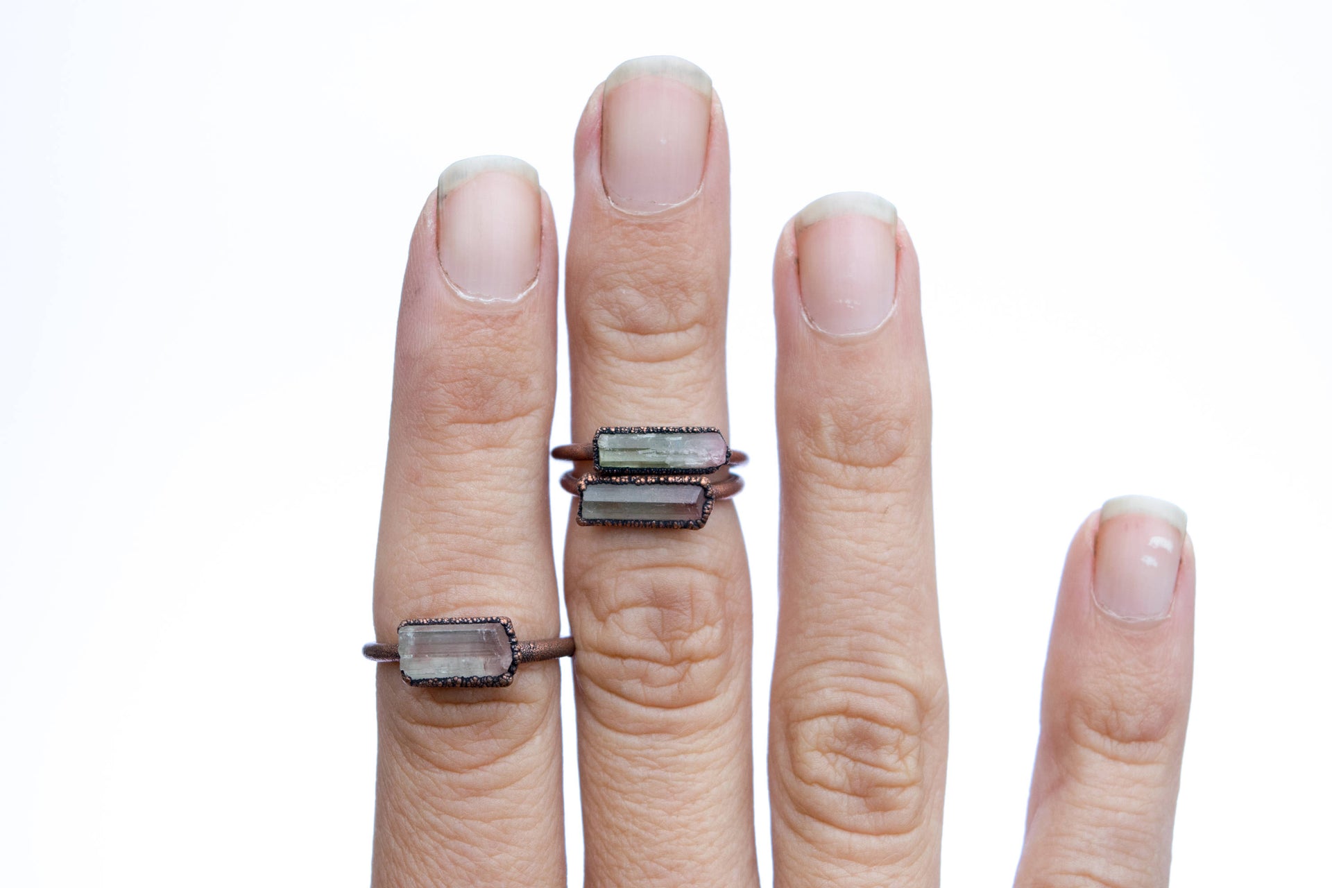 Bicolor tourmaline ring | Raw tourmaline ring