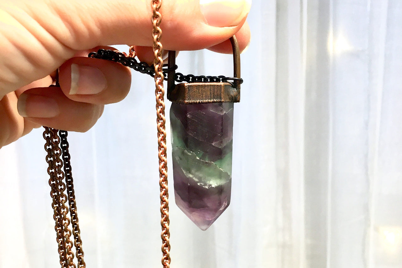 Fluorite crystal necklace | Electroformed crystal necklace