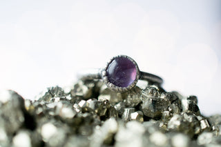 Oxidized Silver Amethyst statement ring | Amethyst orb ring