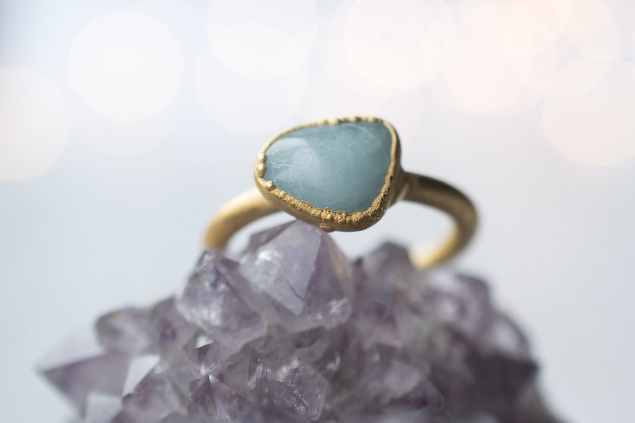 Gold Aquamarine crystal ring | Raw aquamarine ring