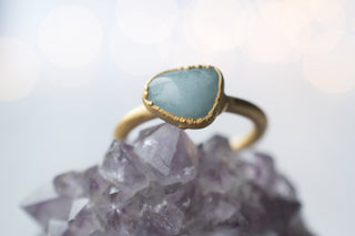 SALE Gold Aquamarine crystal ring | Raw aquamarine ring