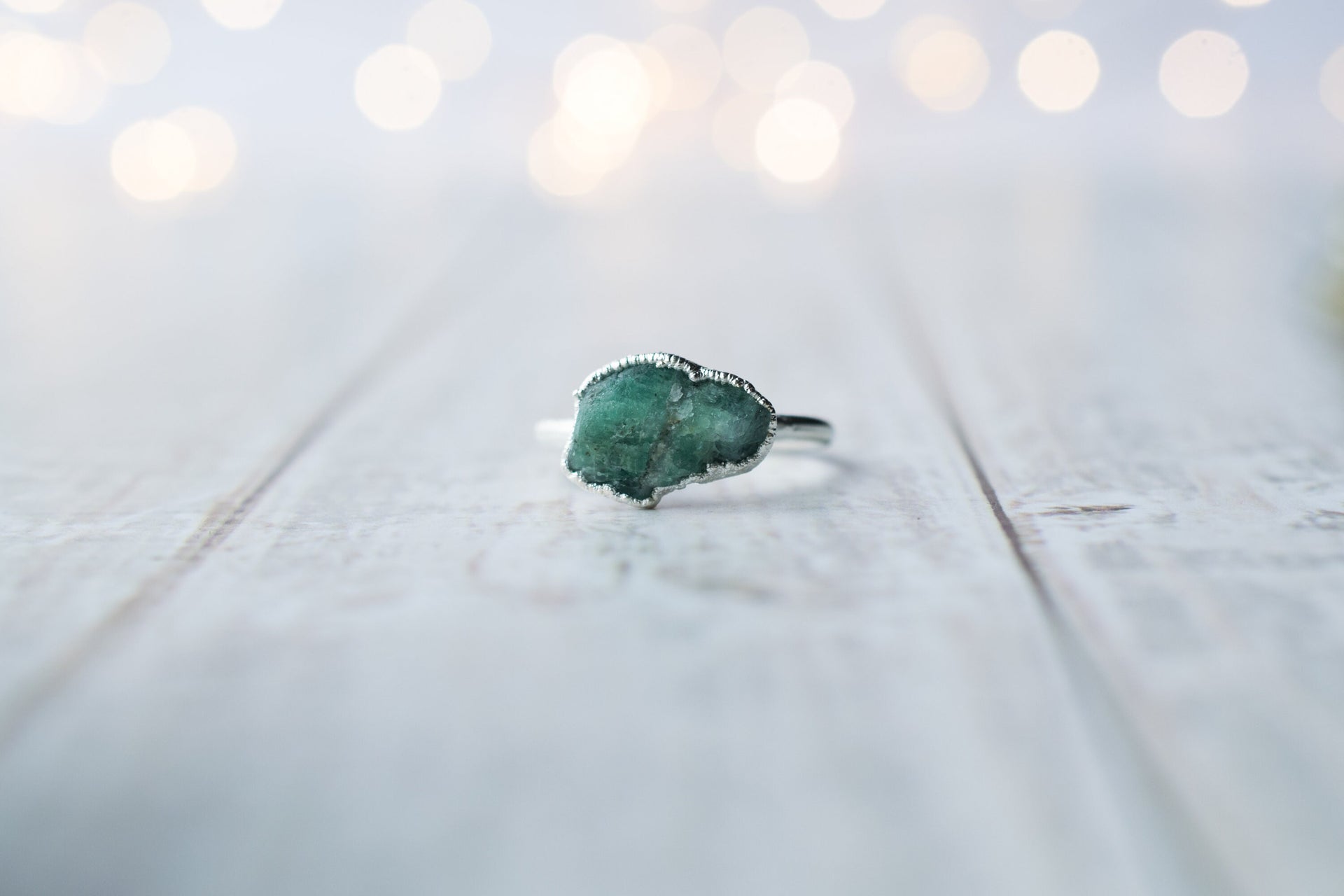 Silver Emerald ring | Rough emerald ring