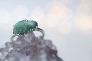 SALE Silver Emerald ring | Rough emerald ring