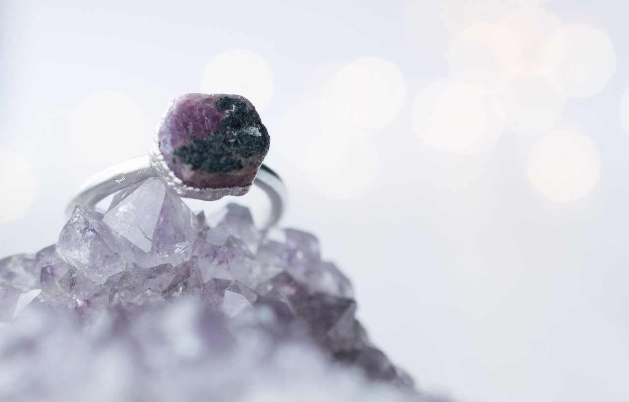 Silver Ruby ring | Red ruby crystal ring