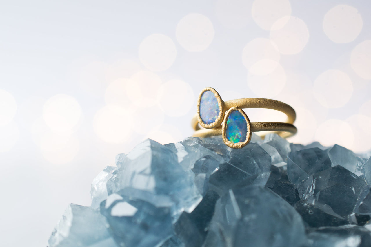 Gold Opal ring | Stacking birthstone ring