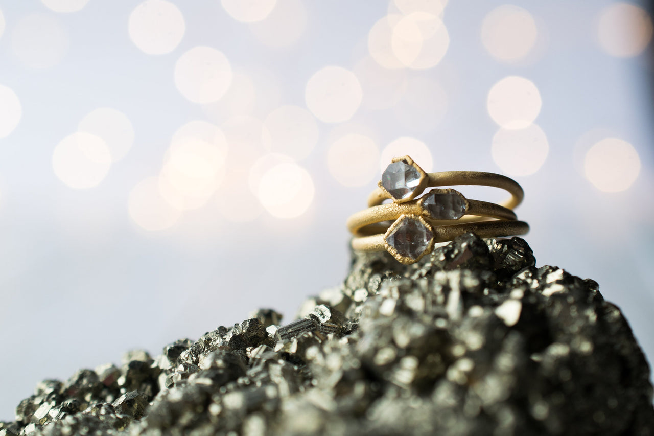 Gold Crystal Ring | Herkimer diamond ring