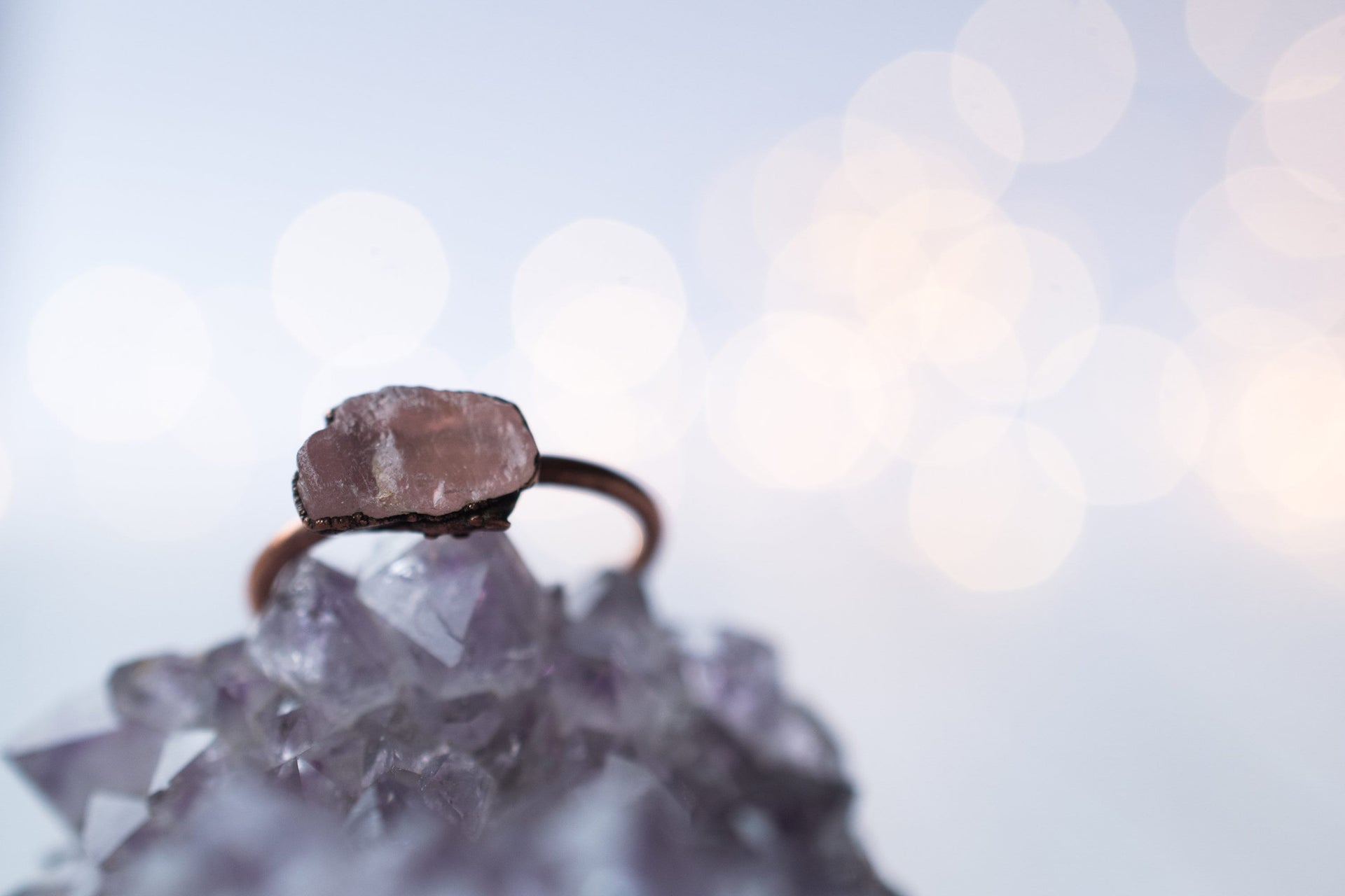 Raw Rose Quartz ring | Simple stone stacking ring