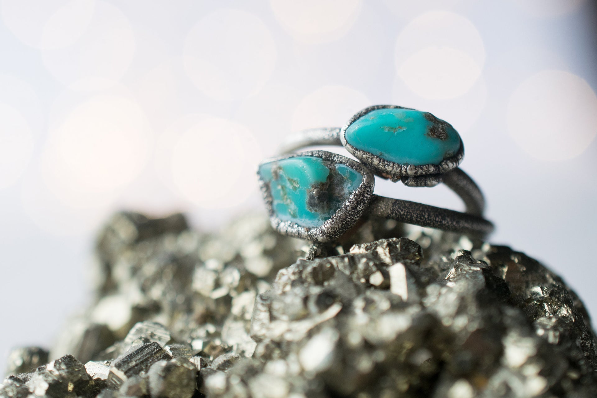 Oxidized silver turquoise ring | Raw turquoise stacking ring