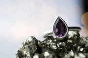 Silver Amethyst statement ring | Amethyst teardrop ring