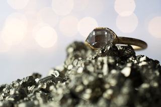 SALE Gold raw crystal ring | Herkimer diamond ring