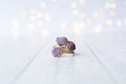Gold Ruby ring | Red ruby crystal ring