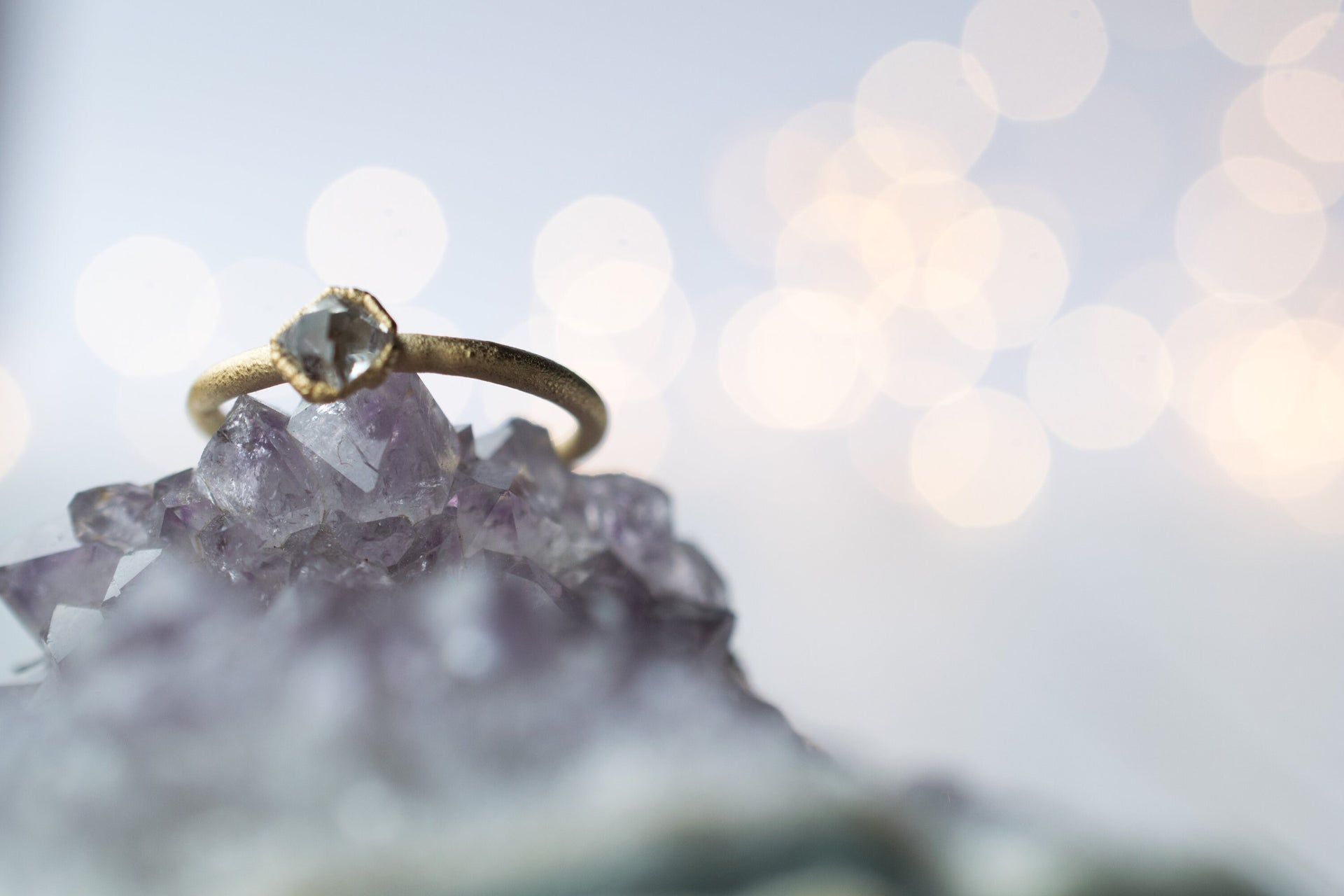 Gold Crystal Ring | Herkimer diamond ring