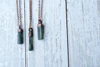 Raw tourmaline necklace | Green tourmaline crystal necklace