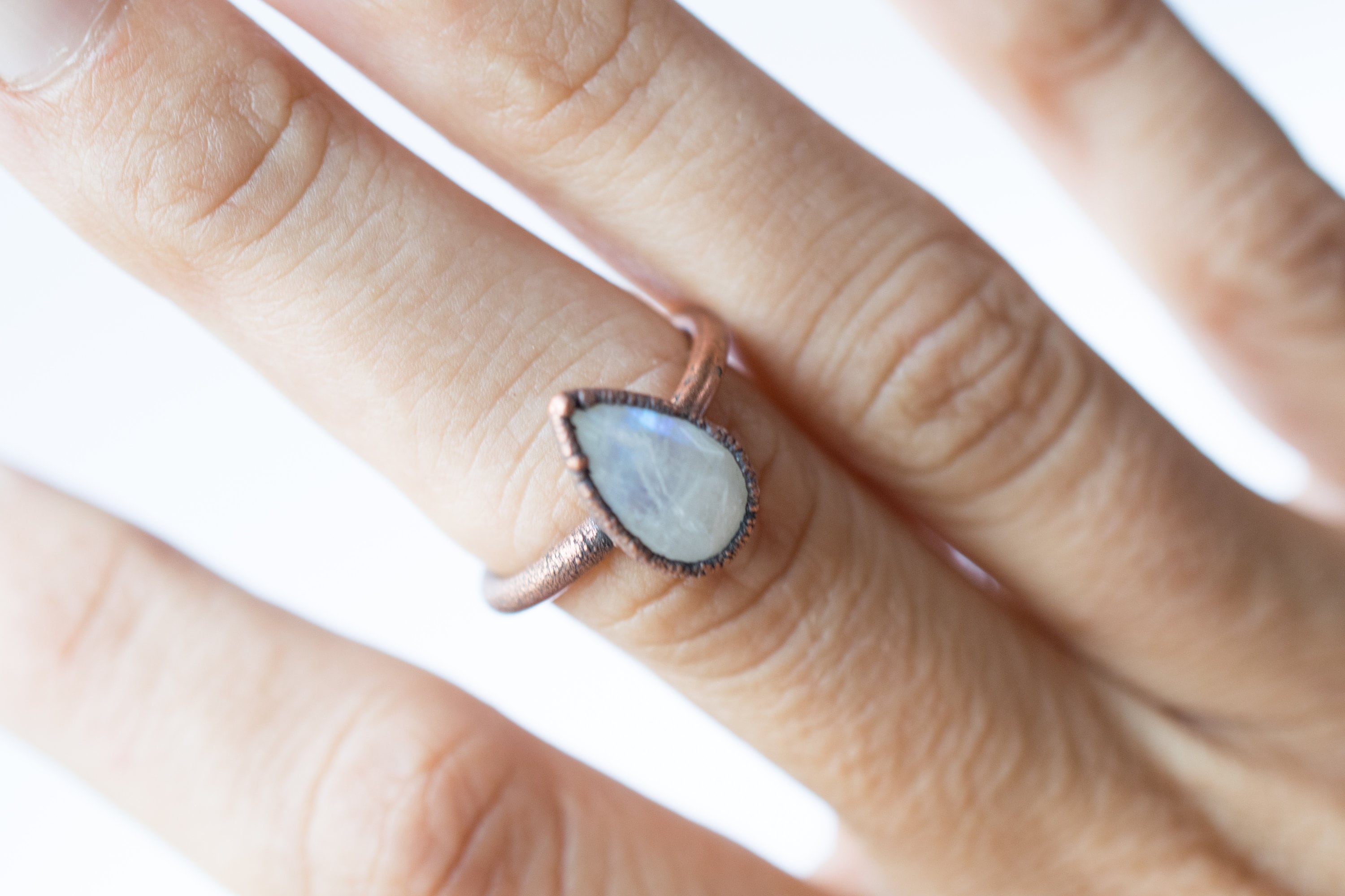 Rainbow moonstone ring Simple stone stacking ring – HAWKHOUSE