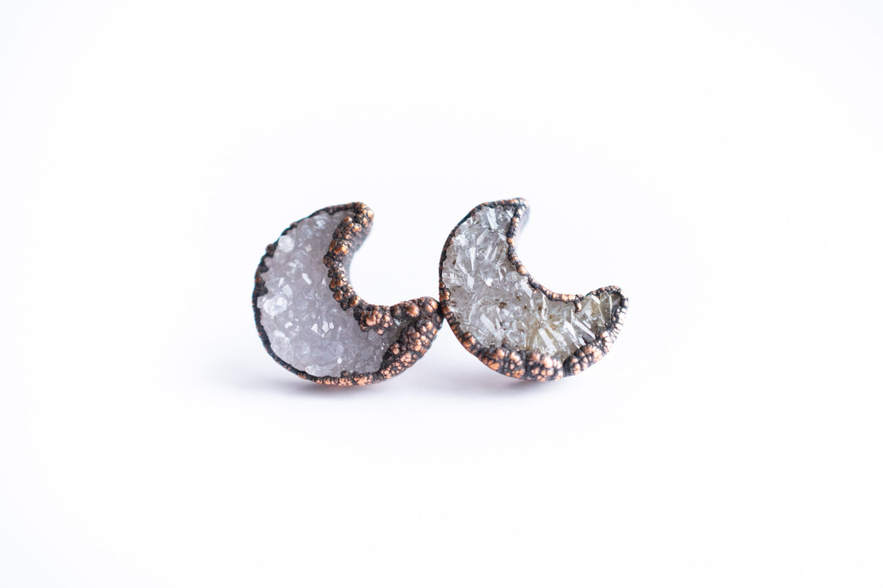 Druzy moon studs | Moon earrings