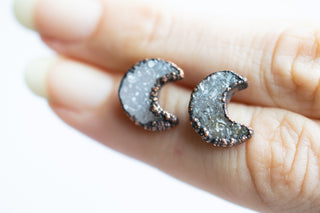 Druzy moon studs | Moon earrings