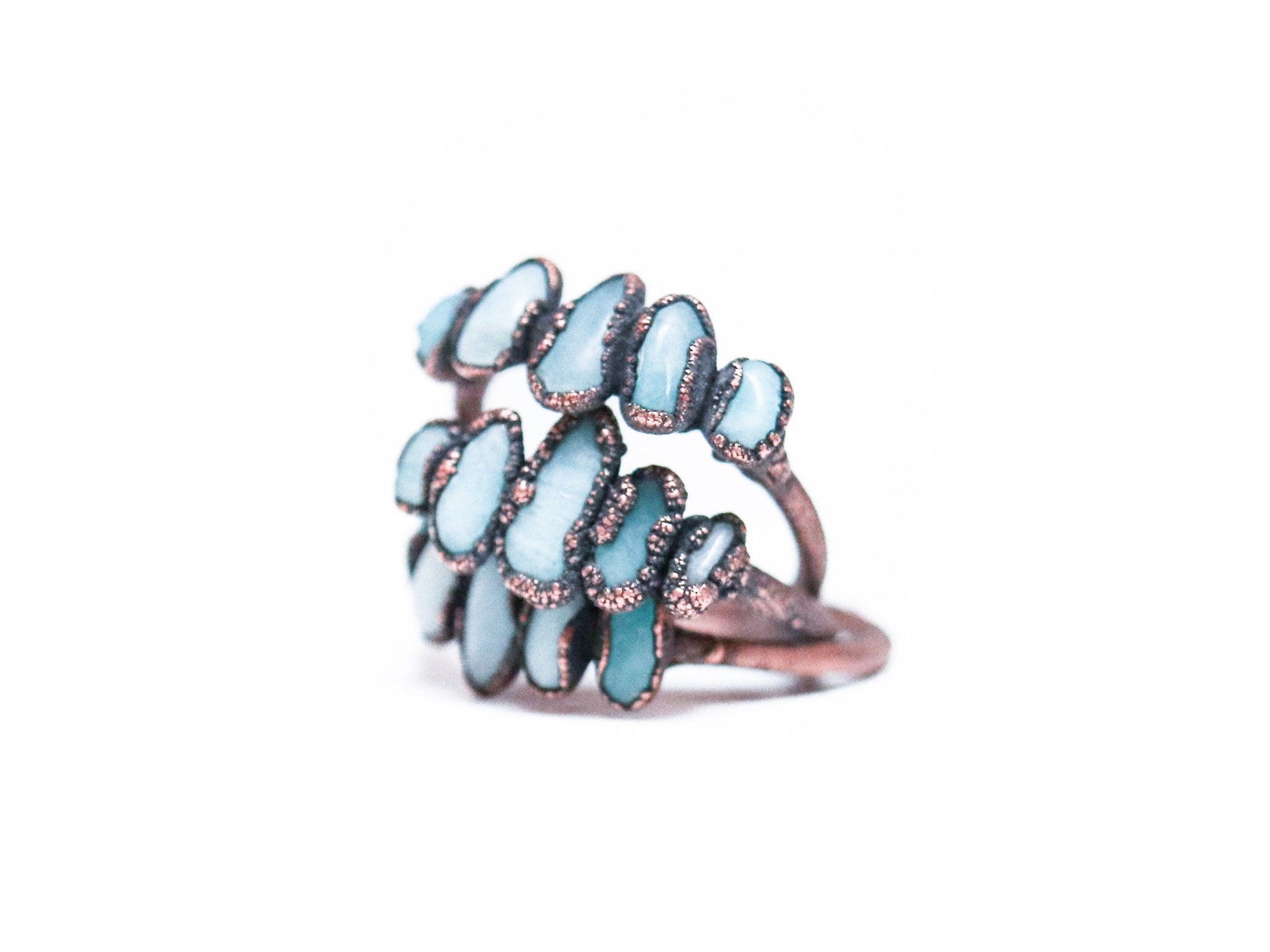 Multi Stone Ring | Raw crystal ring | Amazonite ring | Electroformed copper amazonite ring | Amazonite crystal ring | Raw amazonite jewelry