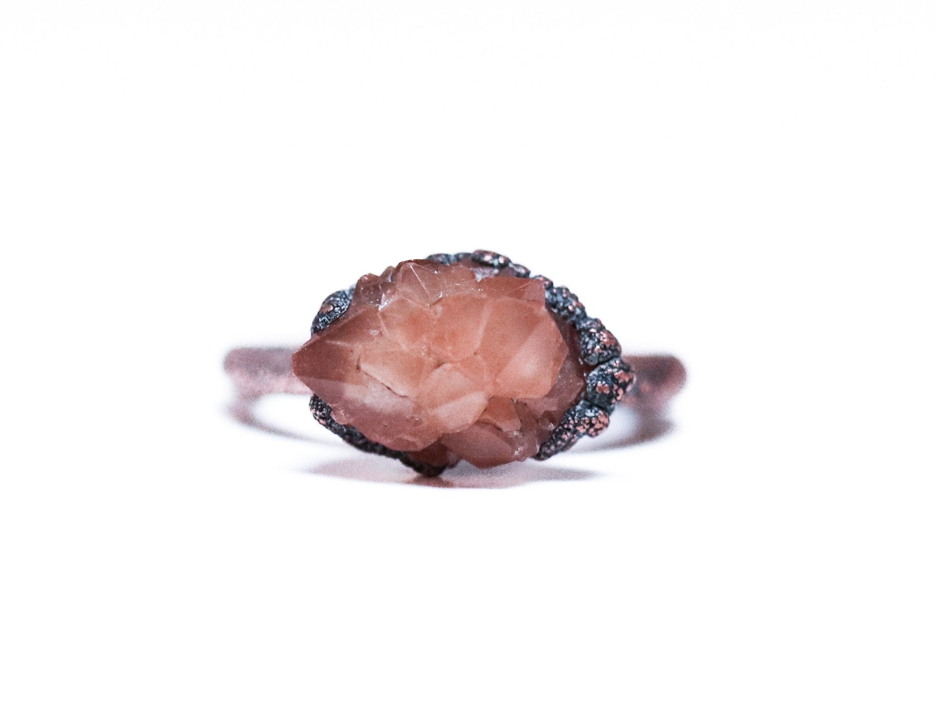 Pecos diamond ring | Raw crystal ring | Electroformed copper crystal ring | Crystal quartz ring | Rock quartz crystal statement ring