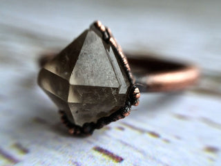 Raw crystal ring | anthraxolite quartz diamond ring