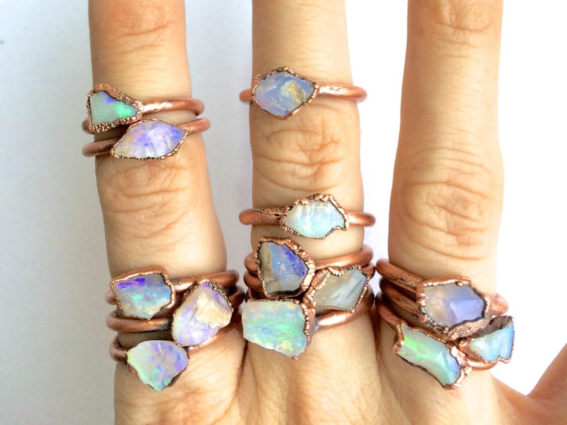 Australian Opal Dainty Ring Sterling Silver Design October Birthstone