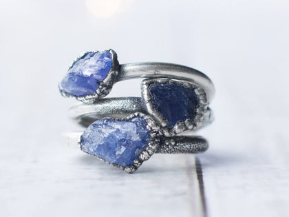 Oxidized Silver Tanzanite ring | Stone stacking ring