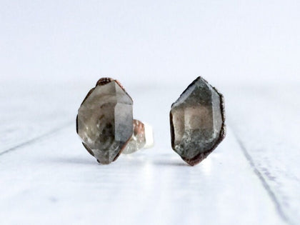 Raw crystal studs | Herkimer diamond antraxolite stud earrings