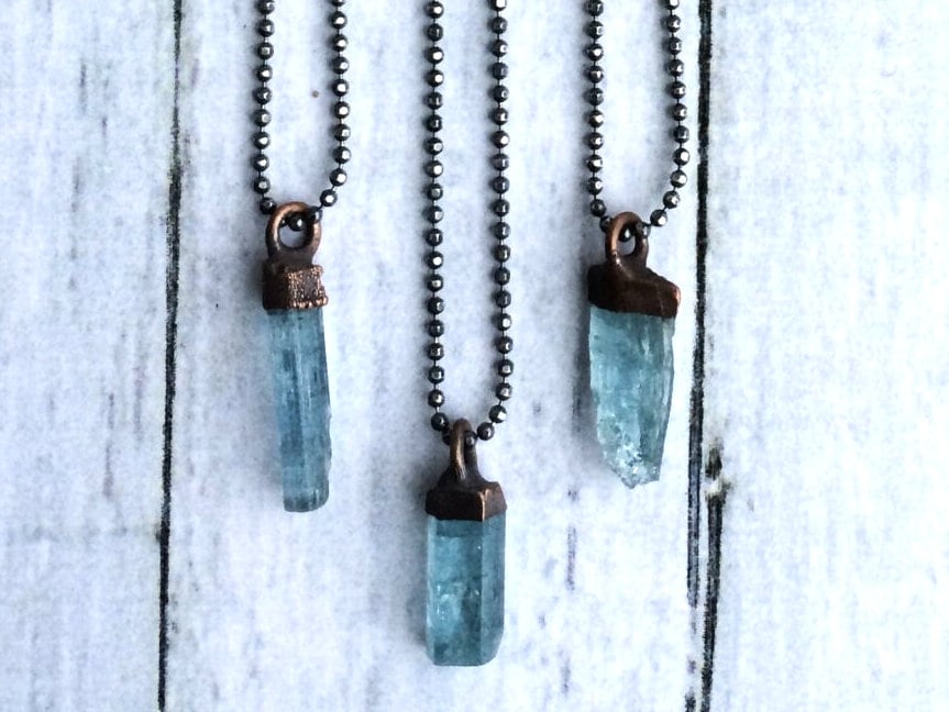 Wire Wrapped Necklace - Aquamarine and Rose Quartz – Giving Bracelets
