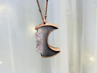 Crystal Moon Necklace | Druzy crystal necklace