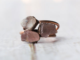 Raw Rose Quartz ring | Simple stone stacking ring