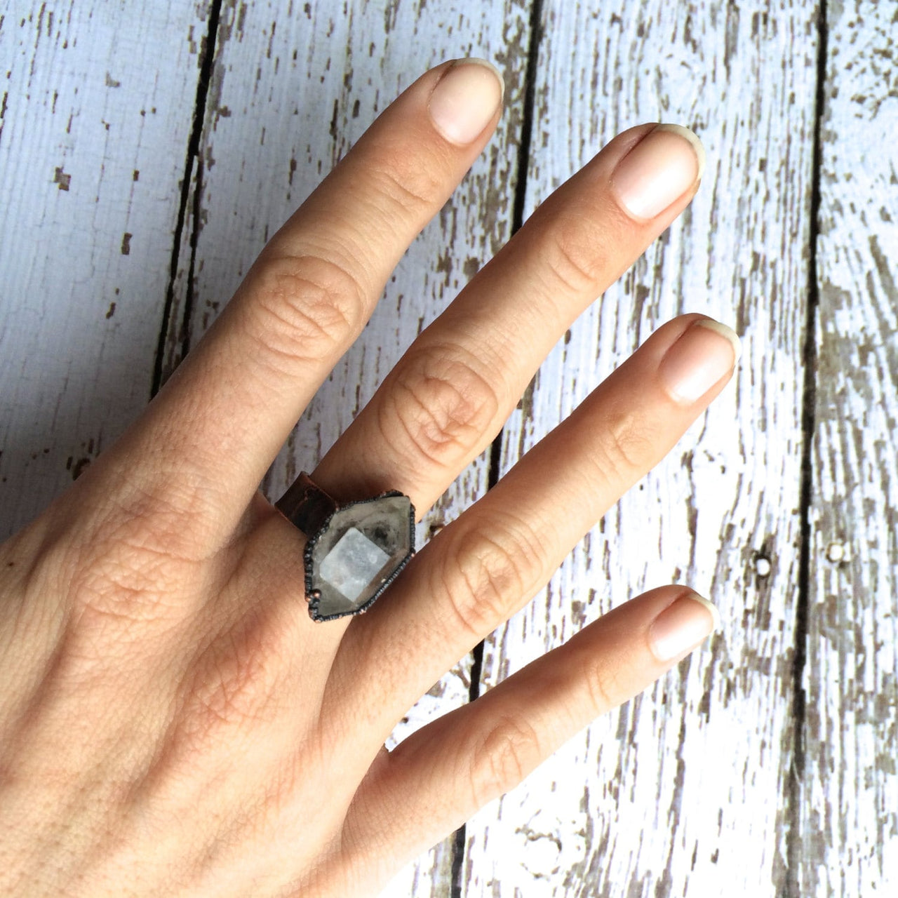Large crystal ring | Herkimer diamond ring