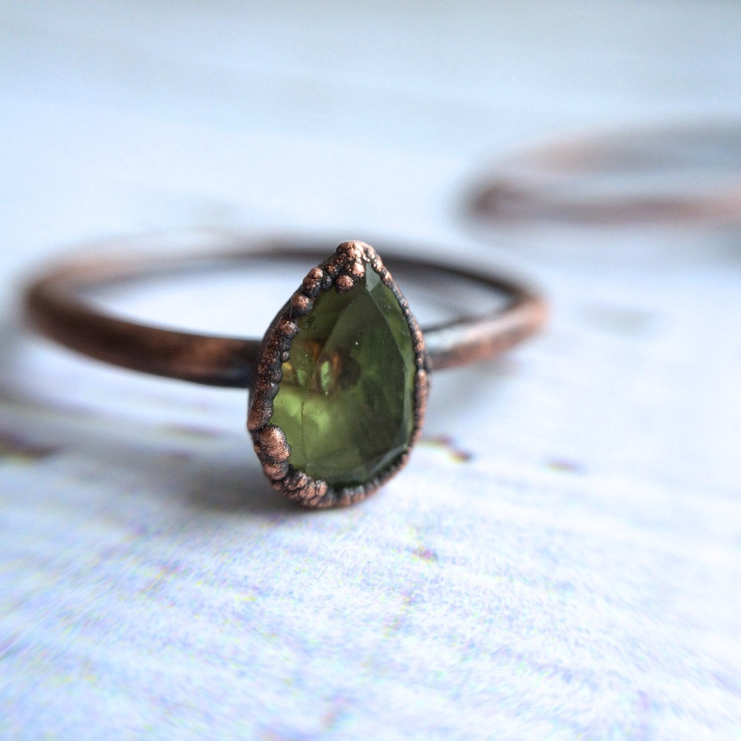Green Peridot ring | Faceted peridot stacking ring