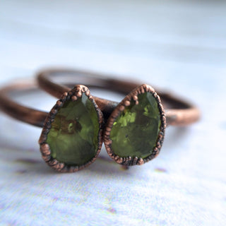 Green Peridot ring | Faceted peridot stacking ring