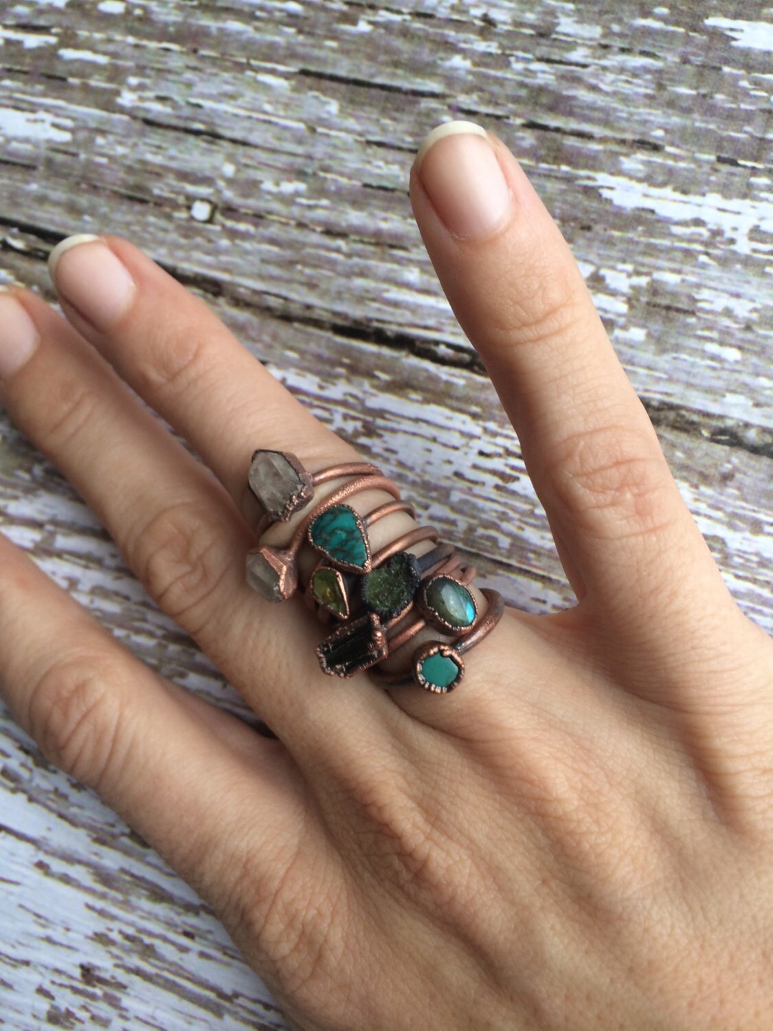 Turquoise ring | Simple stone stacking ring